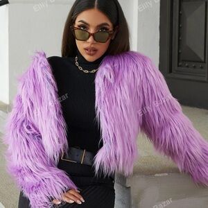 Eilly Bazar Open Front Fuzzy faux Fur Coat Lilac Purple